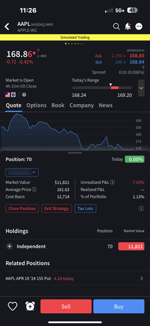 The quote details screen on the iPhone. 